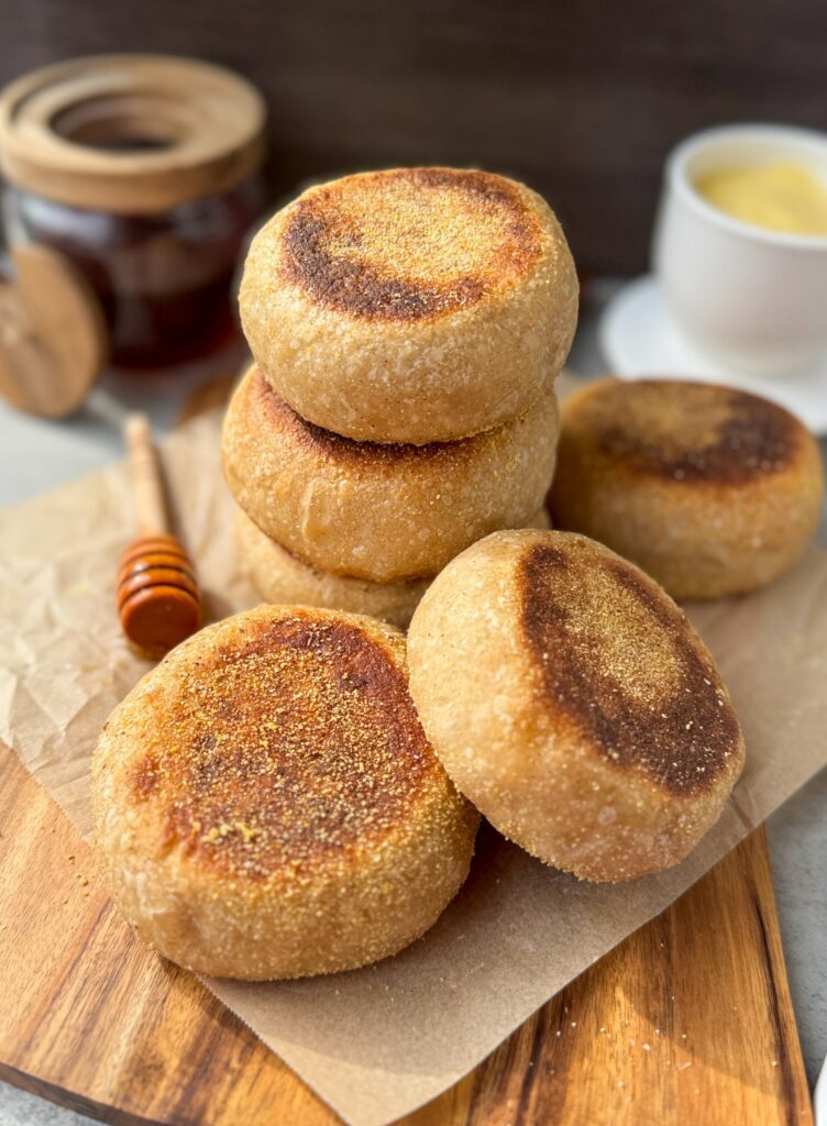 honey whole wheat sourdough English muffins