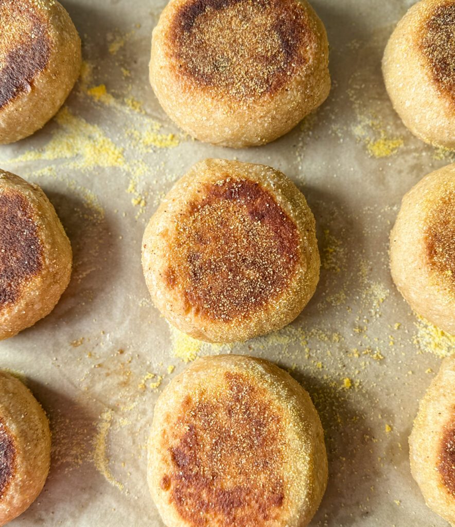 baked honey whole wheat sourdough English muffins