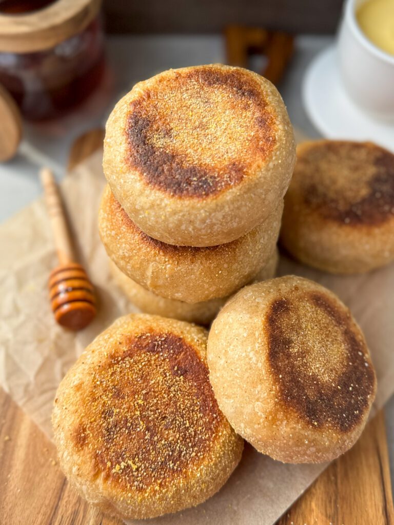honey whole wheat sourdough English muffins