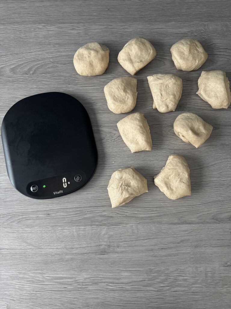 shaping honey whole wheat English muffins