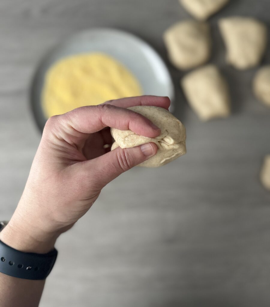 shaping honey whole wheat English muffins