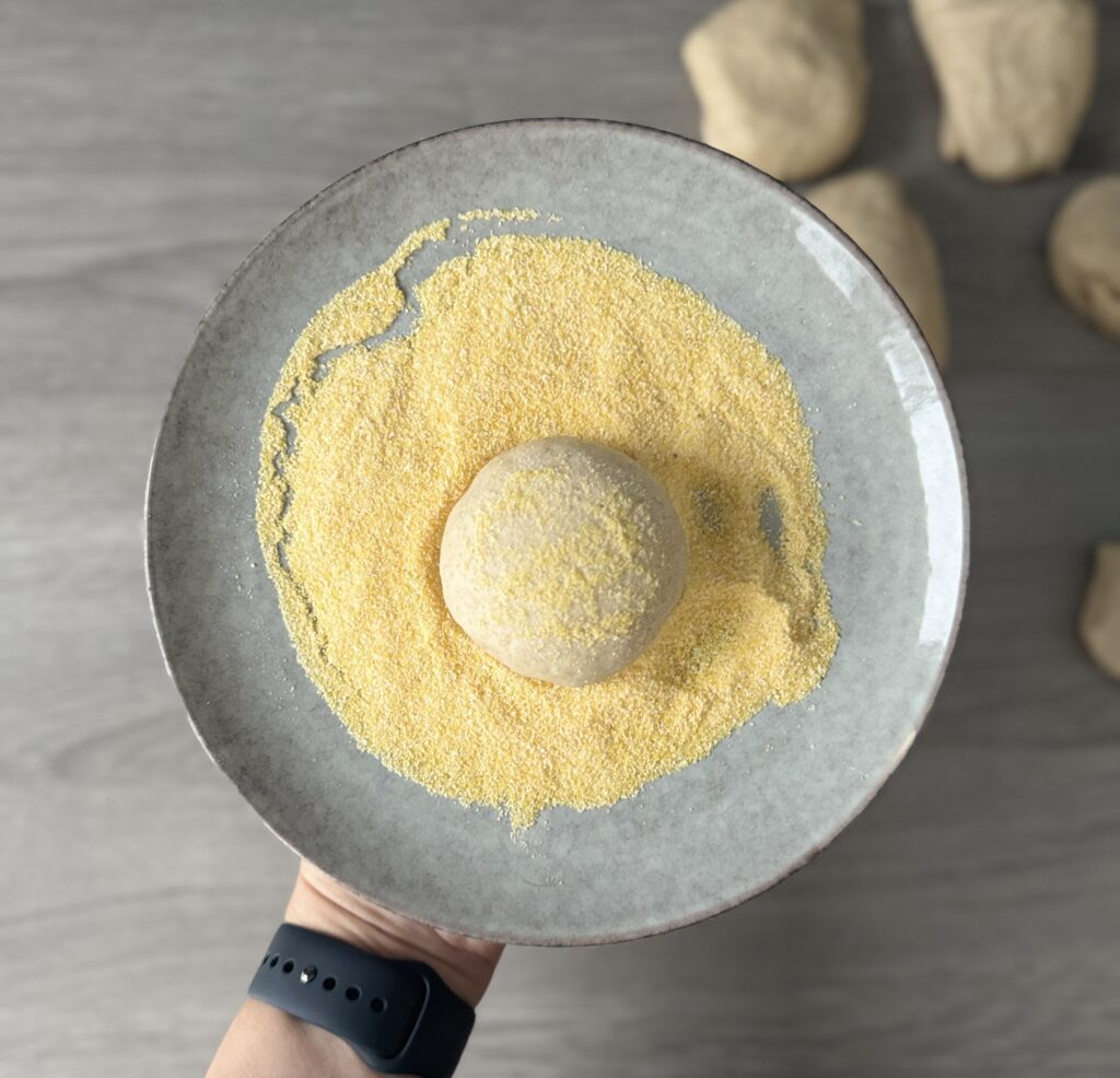 shaping honey whole wheat English muffins