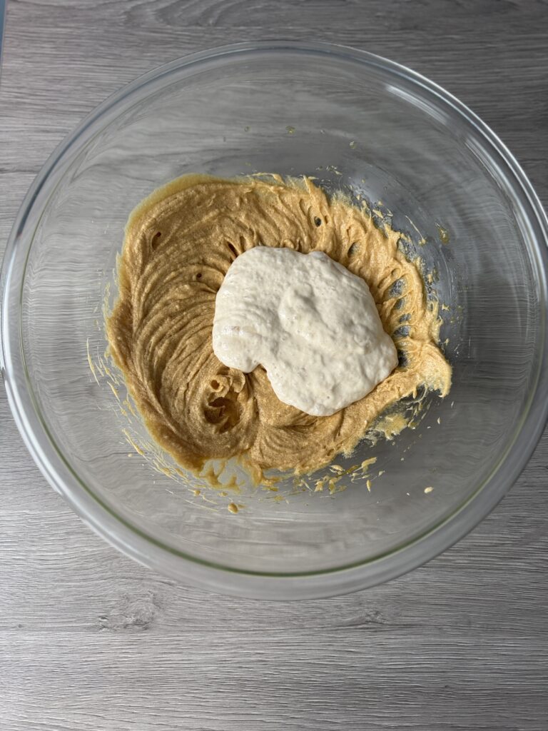 mixing sourdough blondies