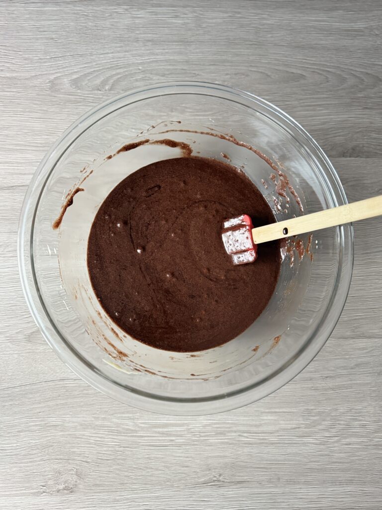 mixing sourdough brownies