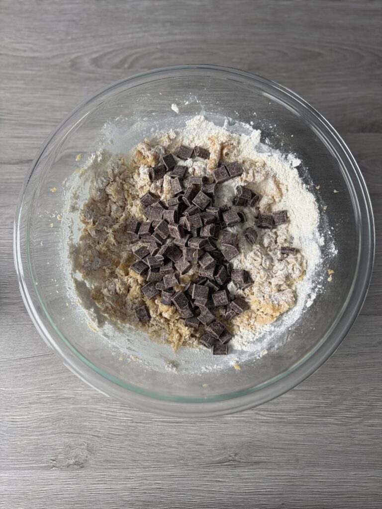 mixing chocolate chip cookie dough