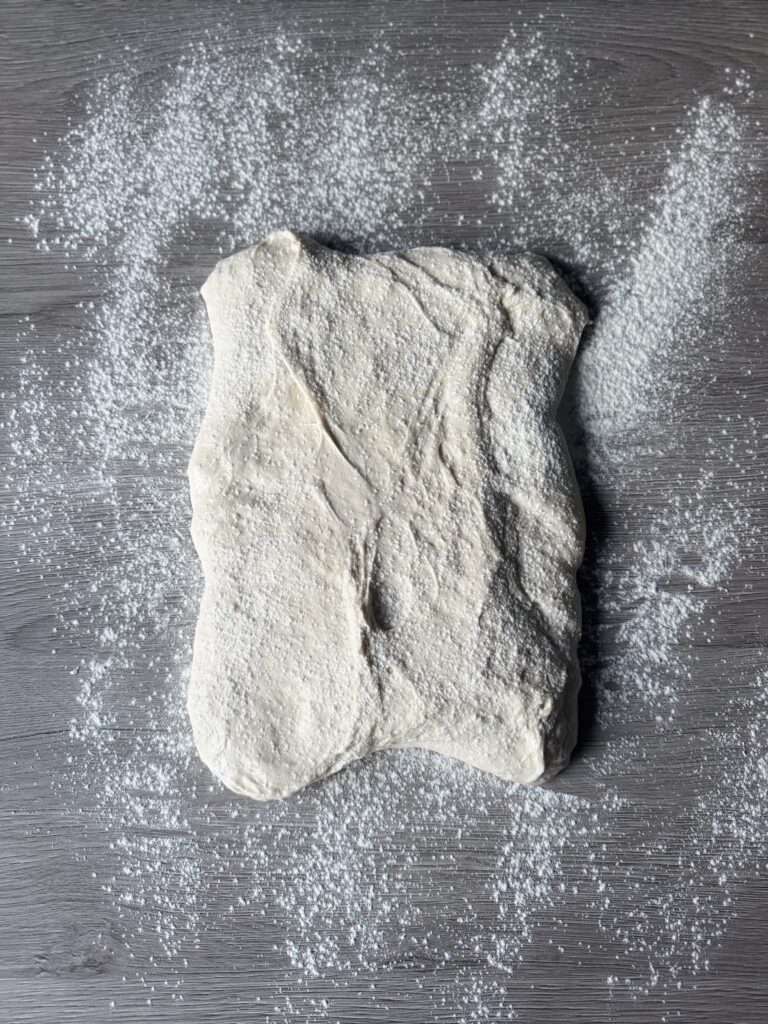 ciabatta dough on work surface