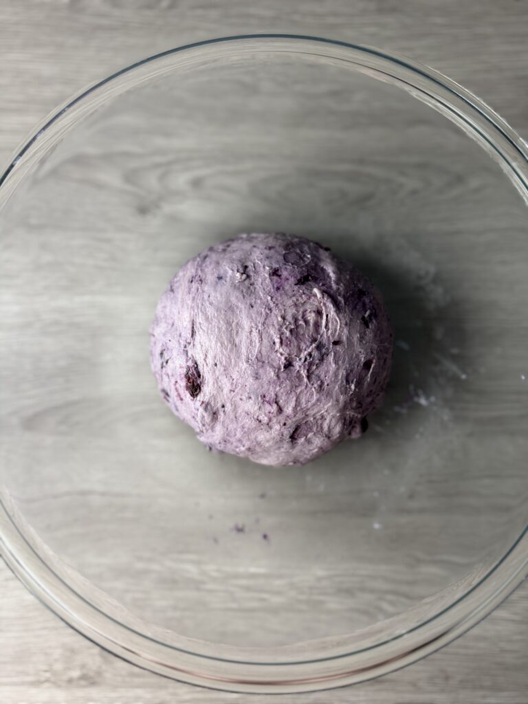 kneaded blueberry English muffin dough