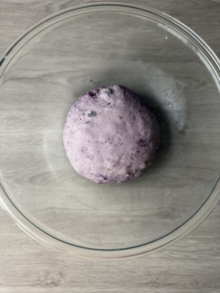 kneaded blueberry English muffin dough