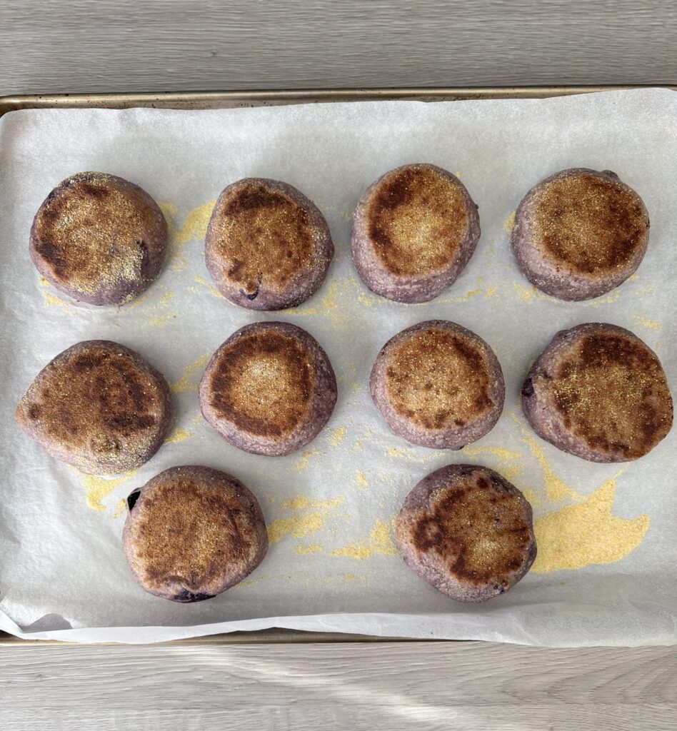 fried blueberry English muffins