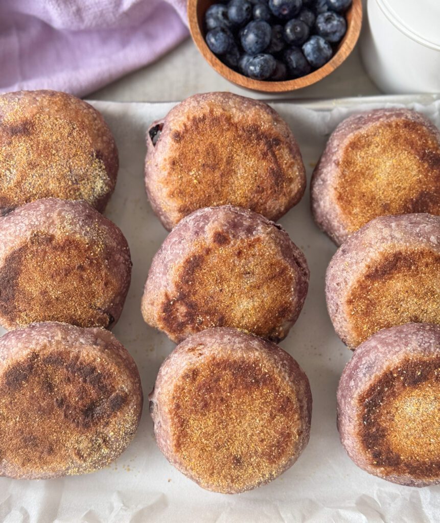 sourdough blueberry English muffins