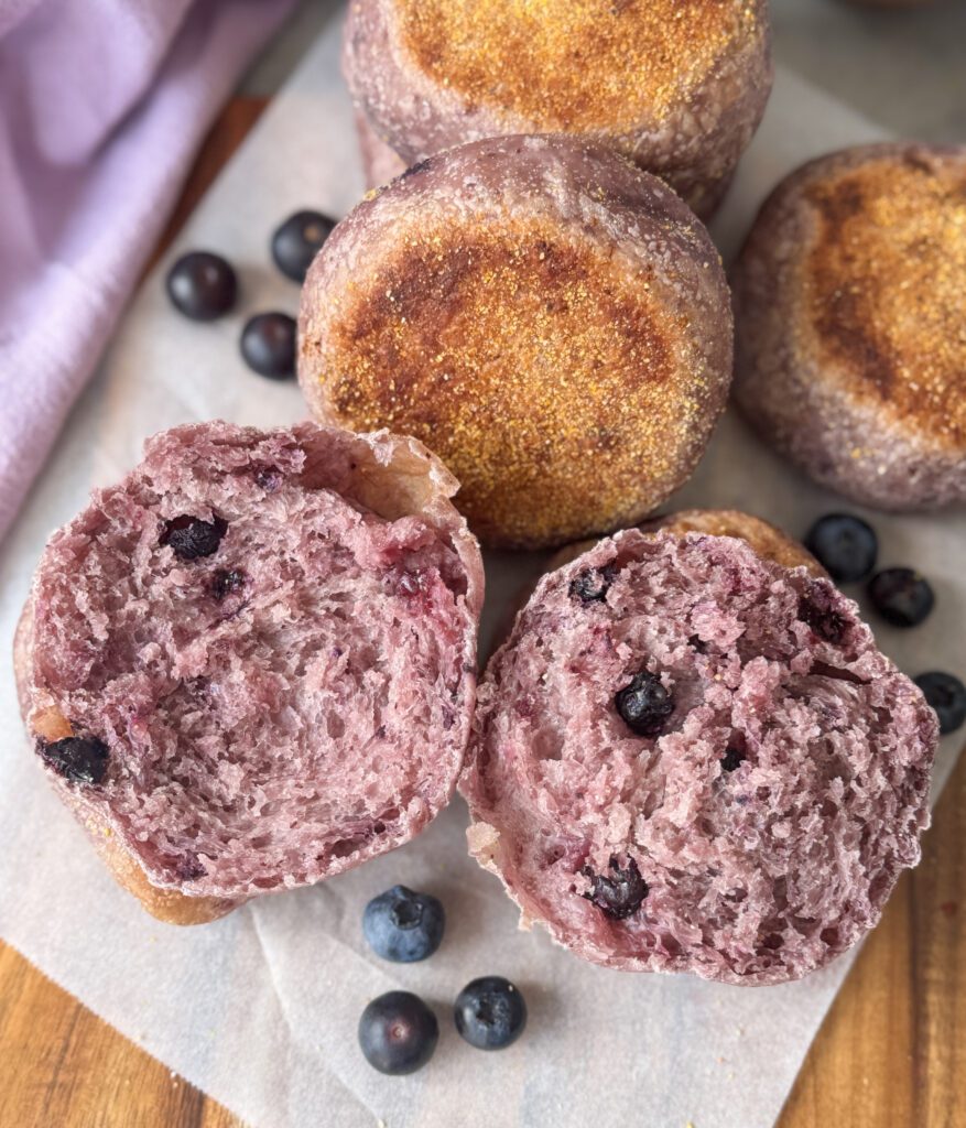 blueberry sourdough English muffins