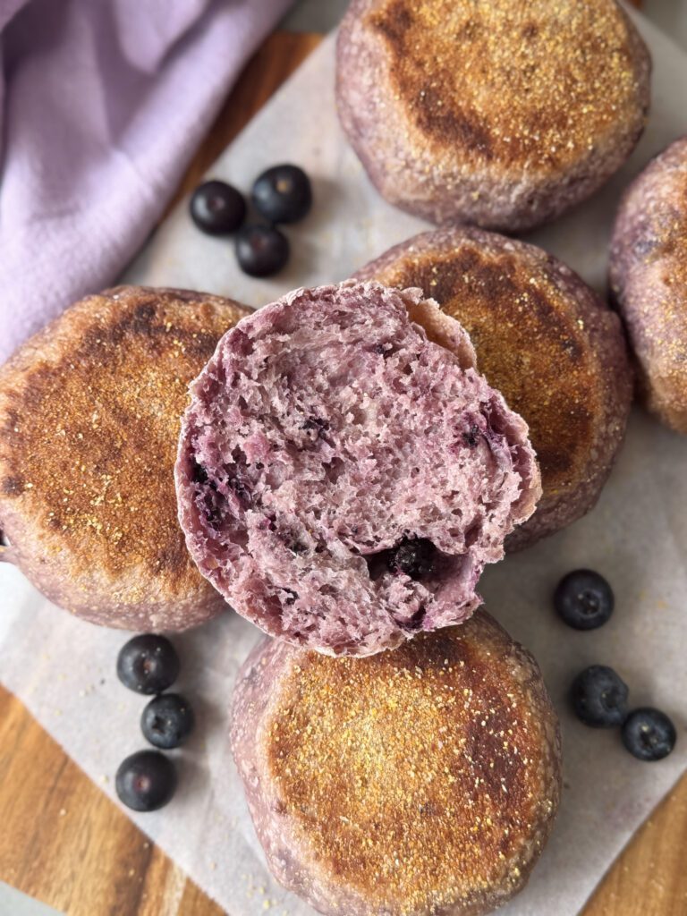 blueberry sourdough English muffins