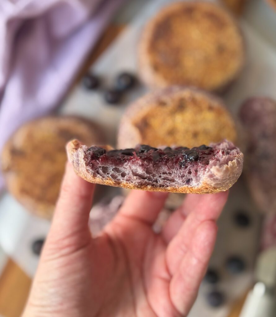 blueberry sourdough English muffins