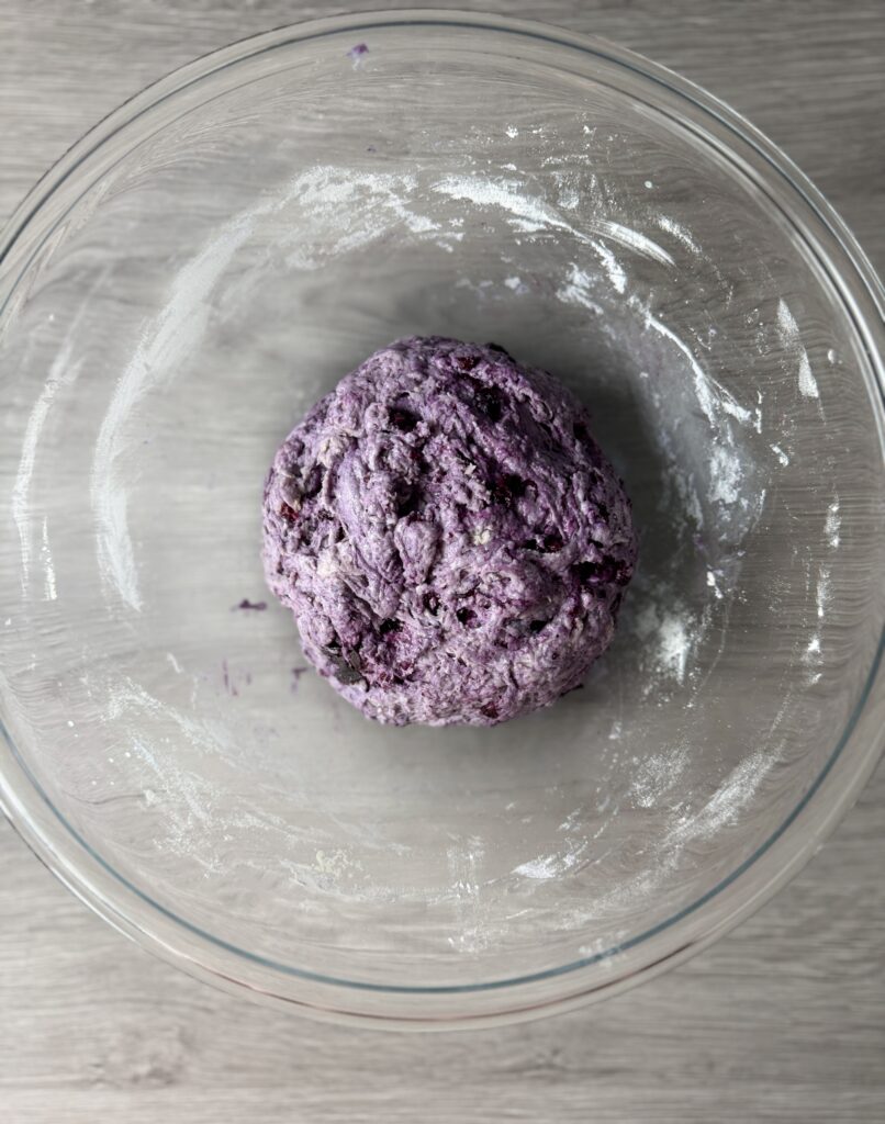 Mixed blueberry english muffin dough