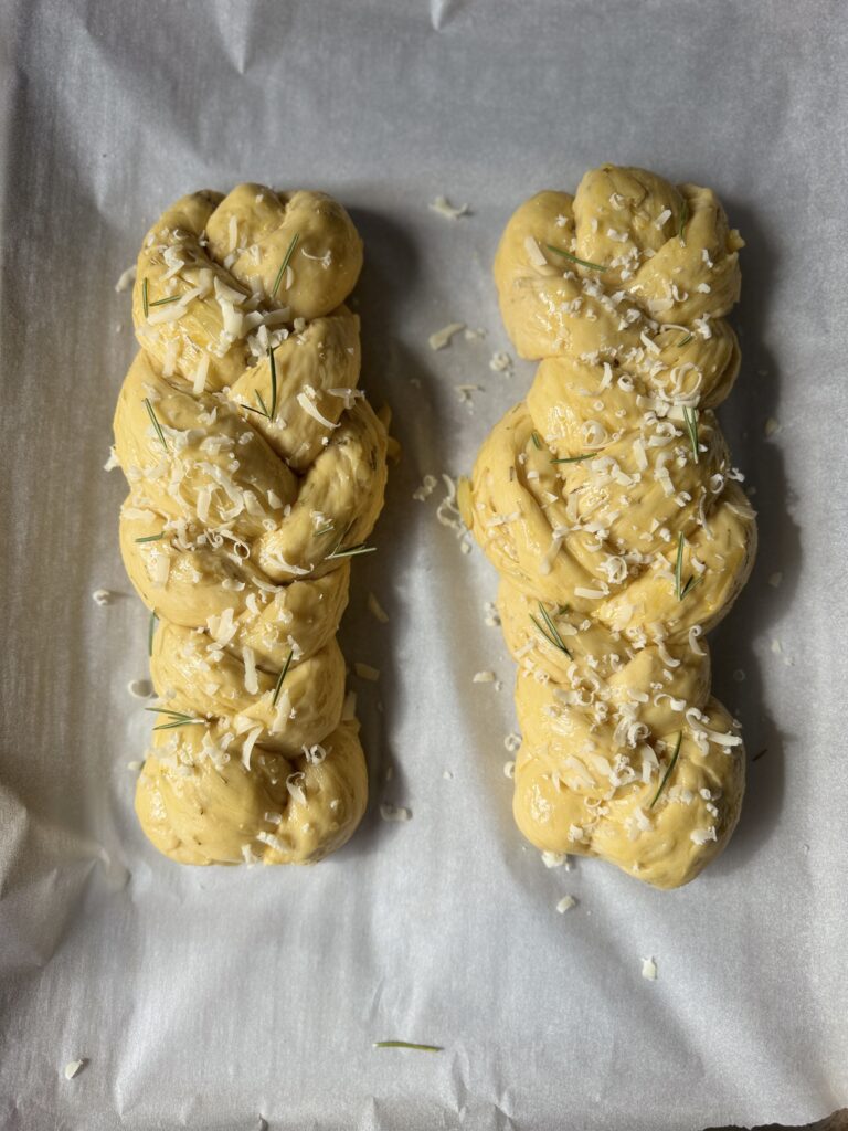 proofed and pre-baked sourdough discard challah