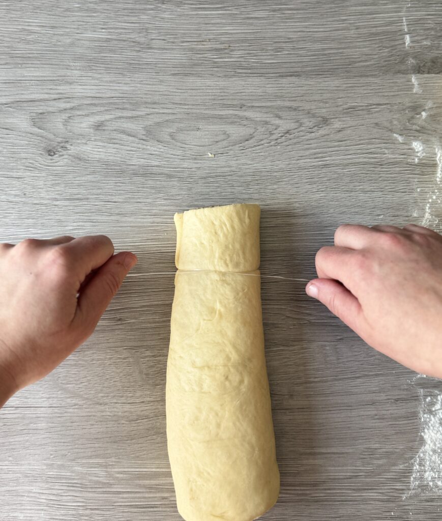cutting sourdough discard cinnamon rolls
