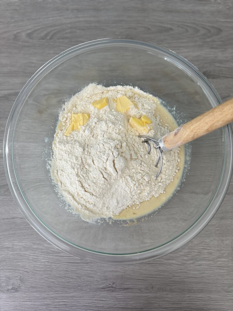 mixing sourdough discard cinnamon rolls