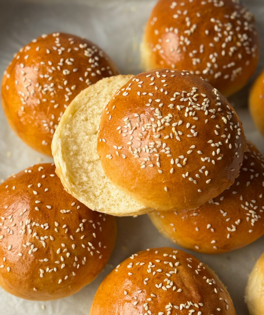 baked sourdough hamburger buns
