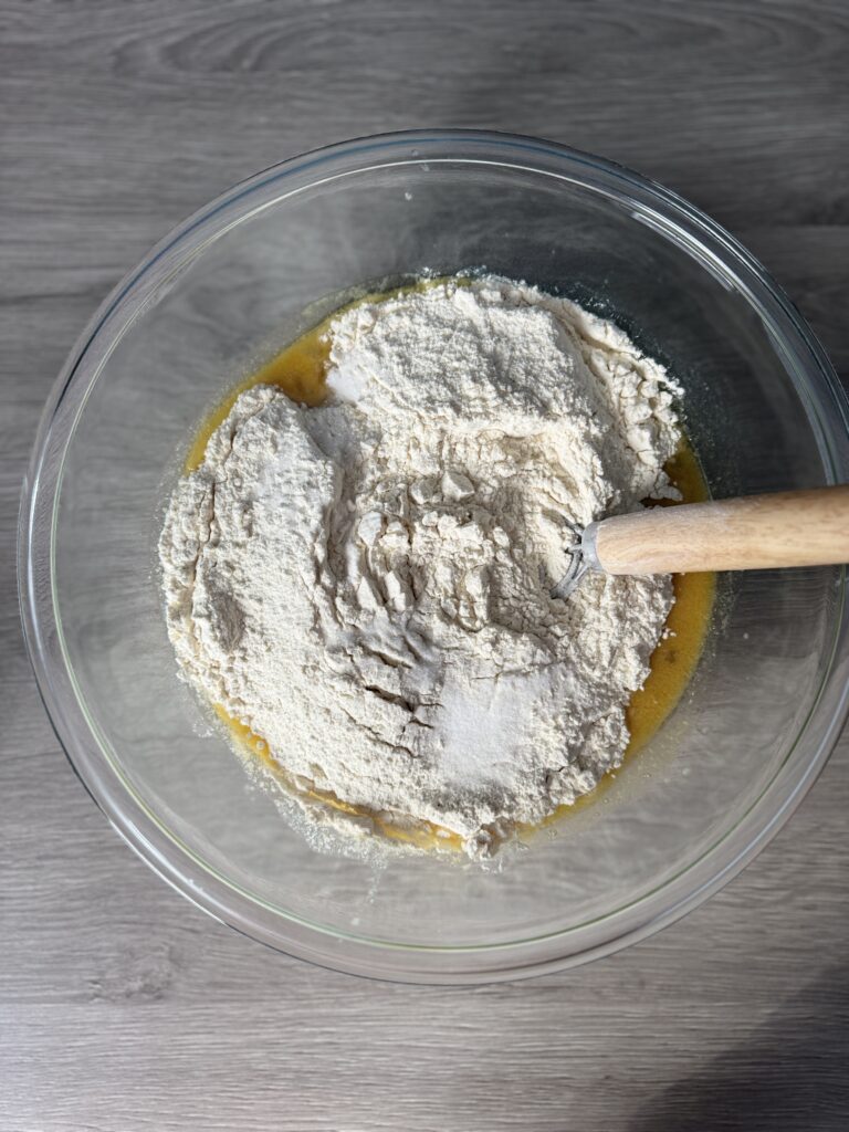 mixing Hawaiian roll discard dough