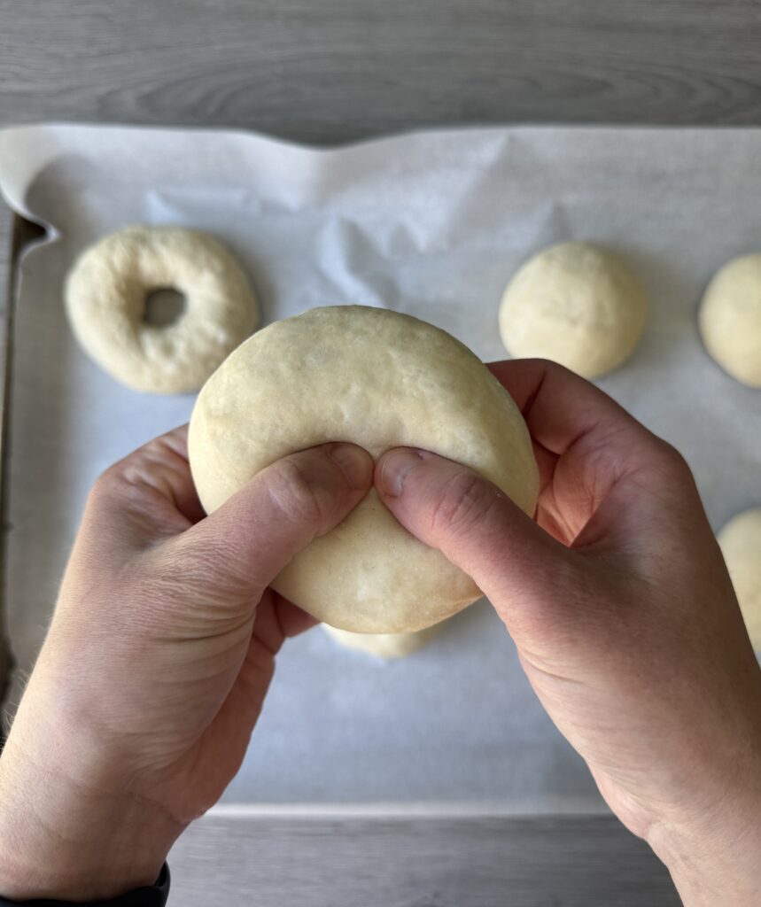 shaping sourdough discard bagels