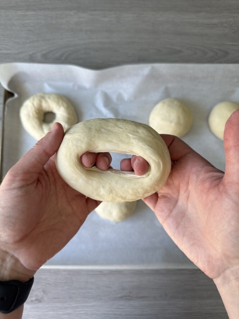 shaping sourdough discard bagels