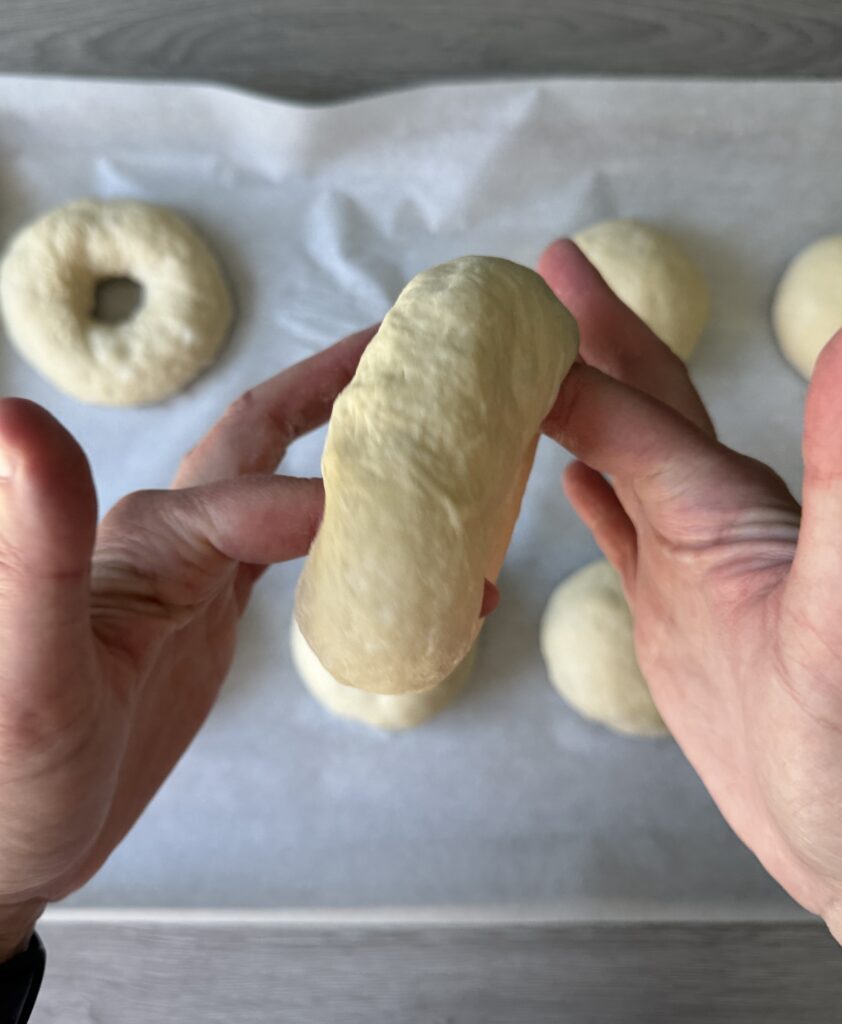 shaping sourdough discard bagels