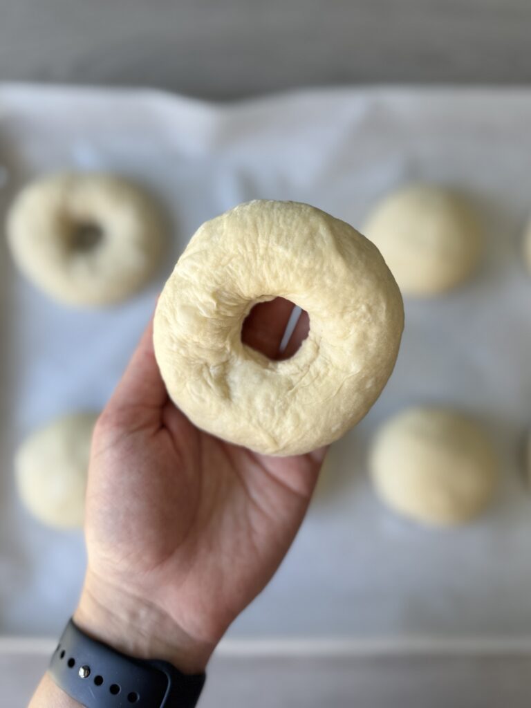 shaping sourdough discard bagels
