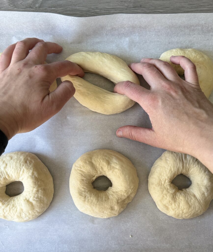 shaping sourdough discard bagels