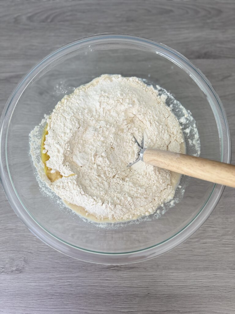 mixing sourdough discard bagels