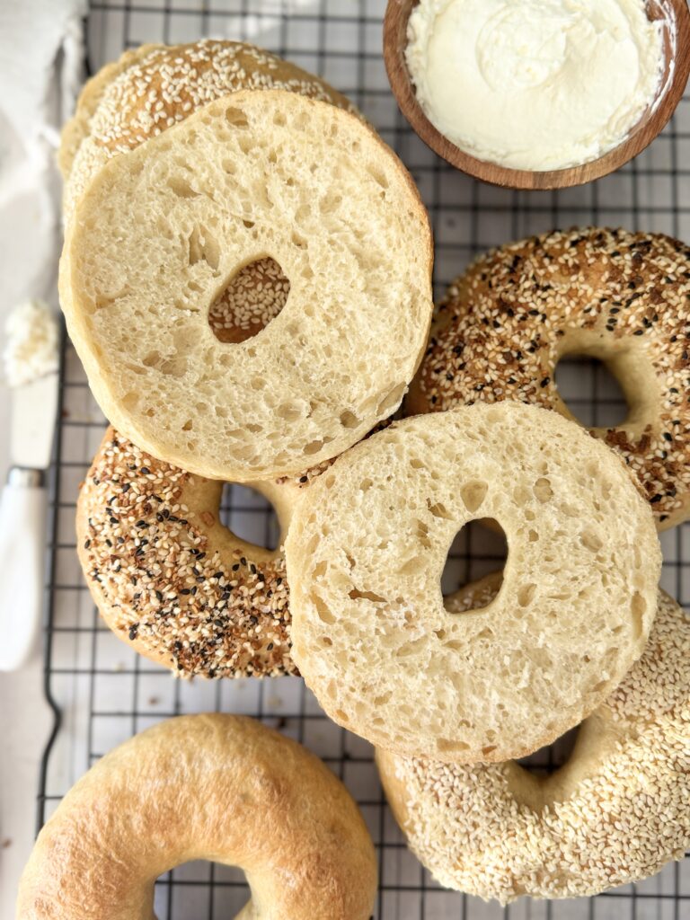 sourdough discard bagel crumb