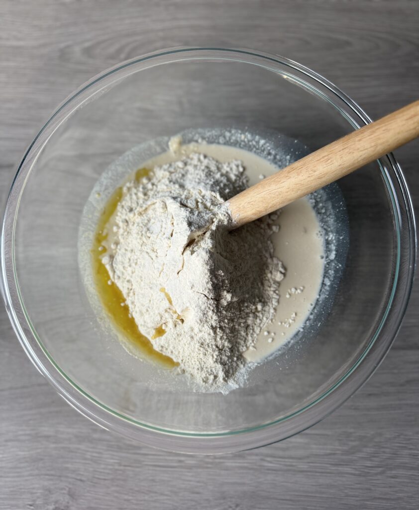 mixing discard garlic knots
