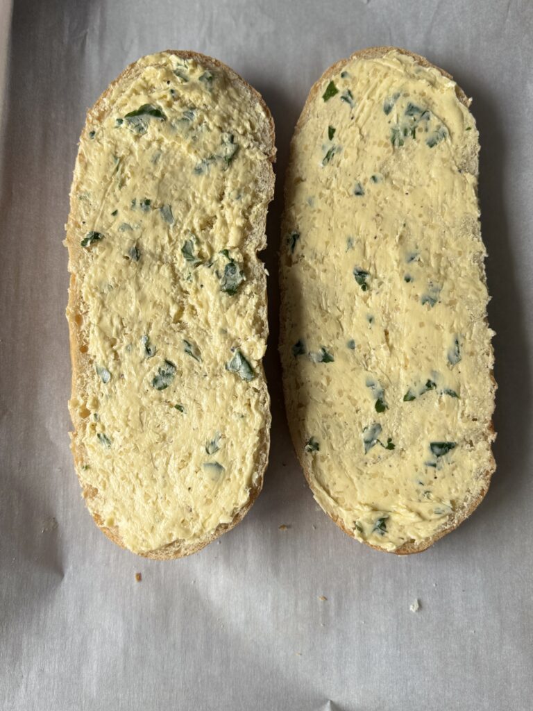 making garlic bread