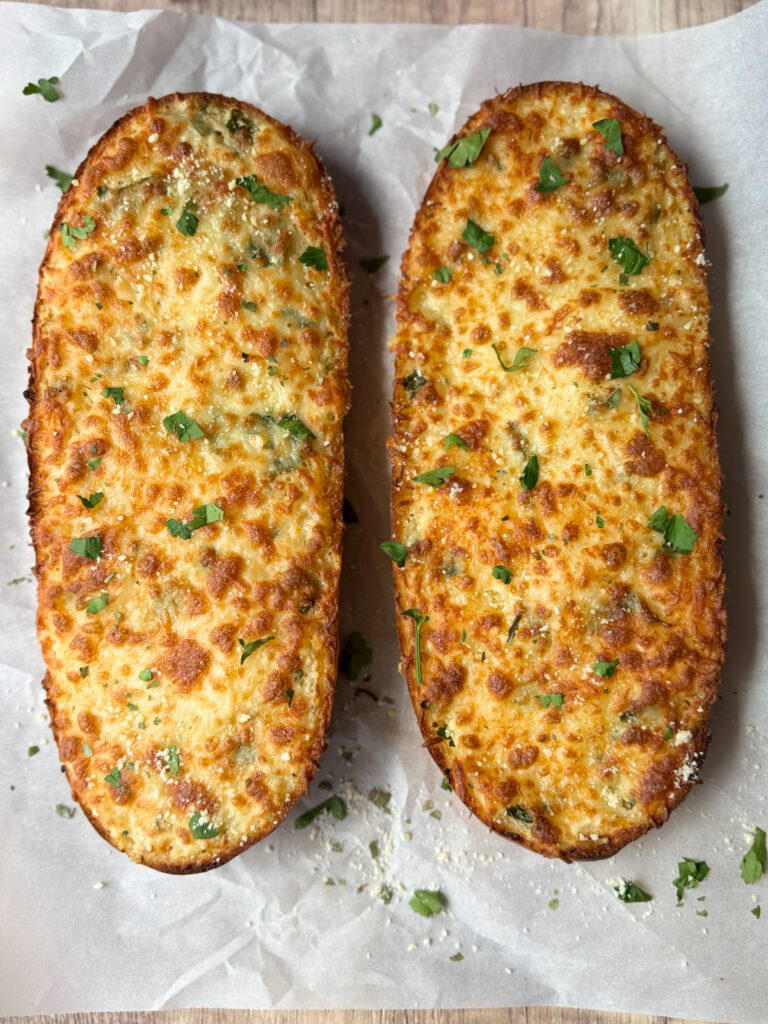 baked sourdough garlic bread