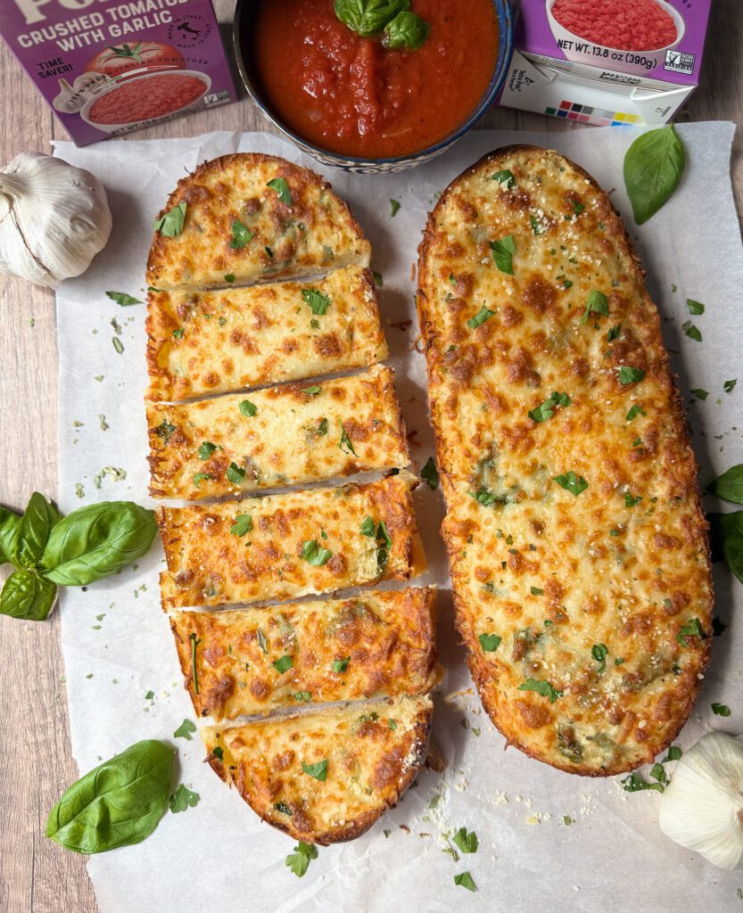 baked sourdough garlic bread
