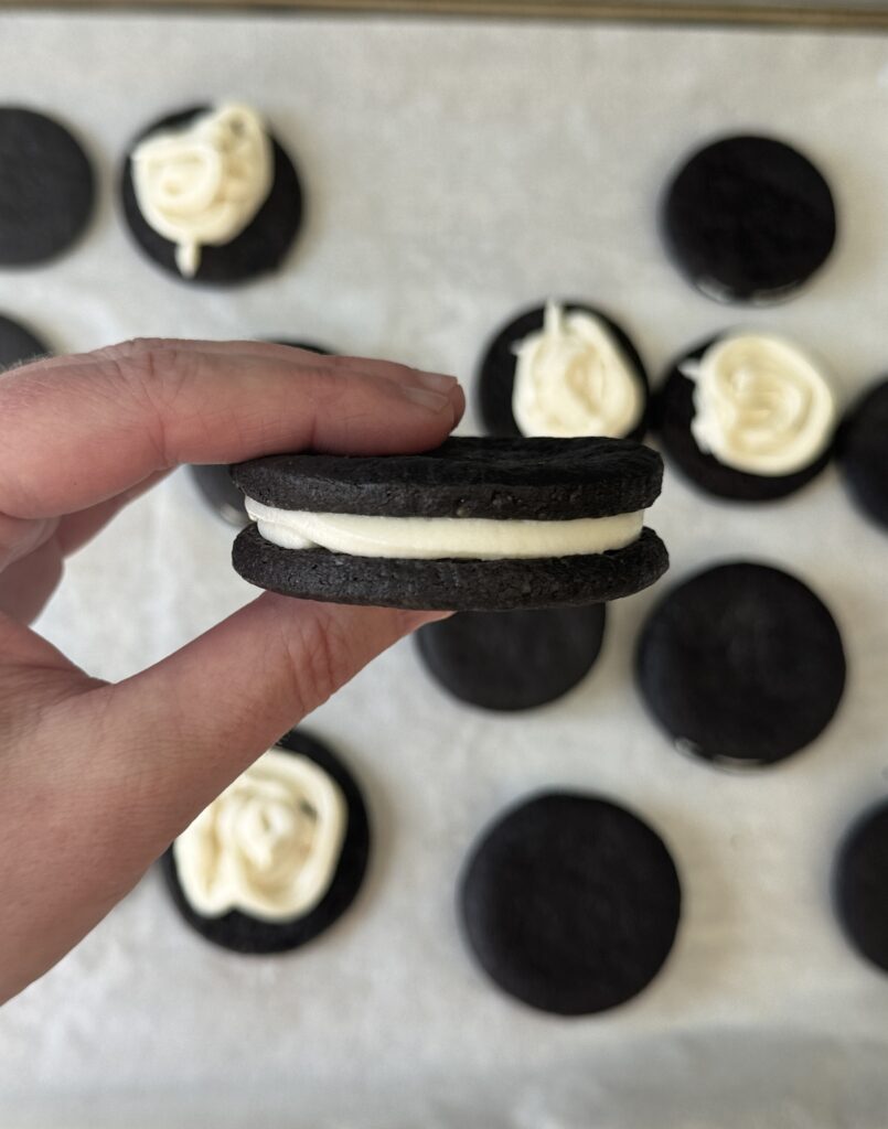 assembling Oreo cookies