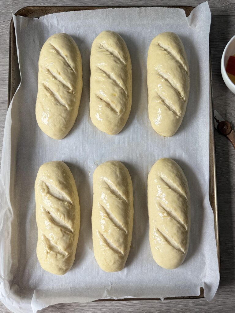 brushed sourdough discard hoagies