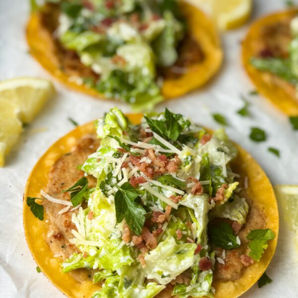 smashed chicken ceasar salad taco