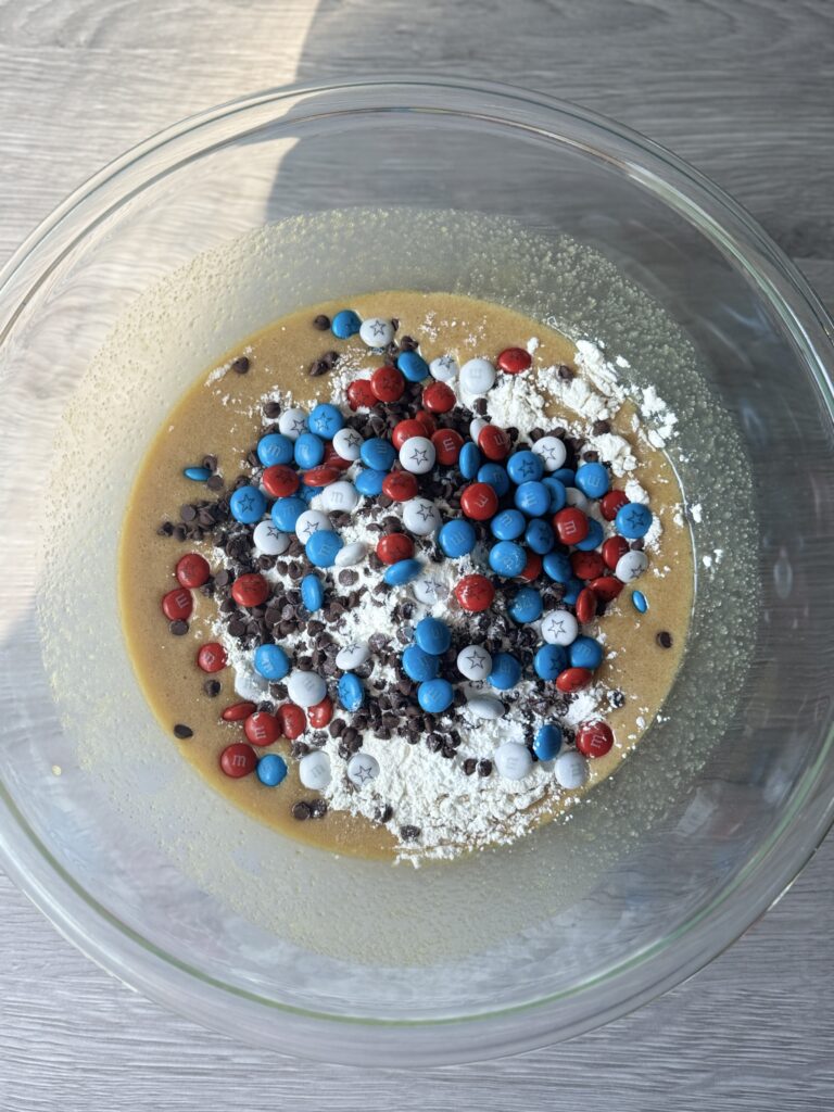 mixing Patriotic blondies