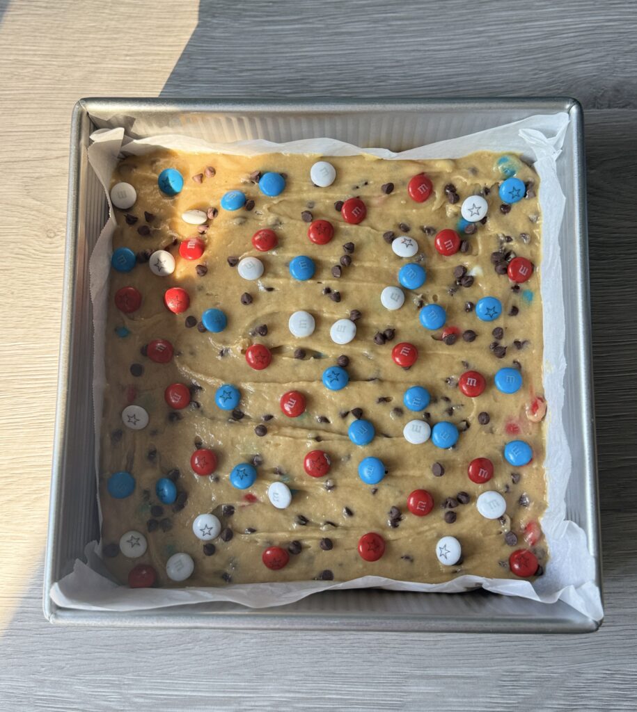 making Patriotic blondies