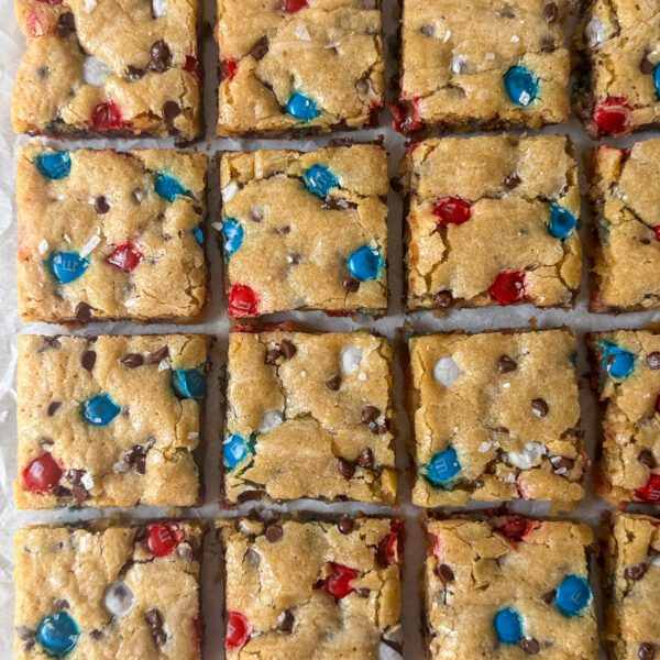 Red, white and blue sourdough blondies