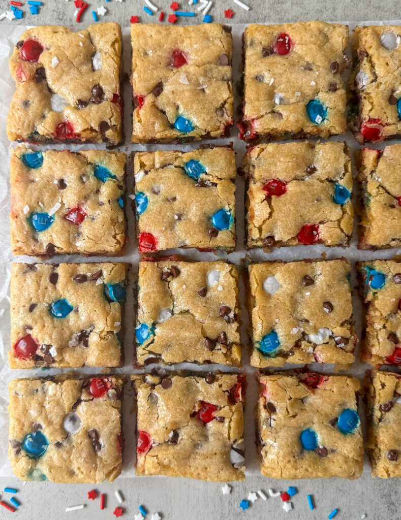 Red, white and blue sourdough blondies