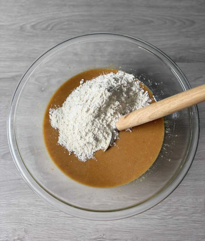 mixing peanut butter bread