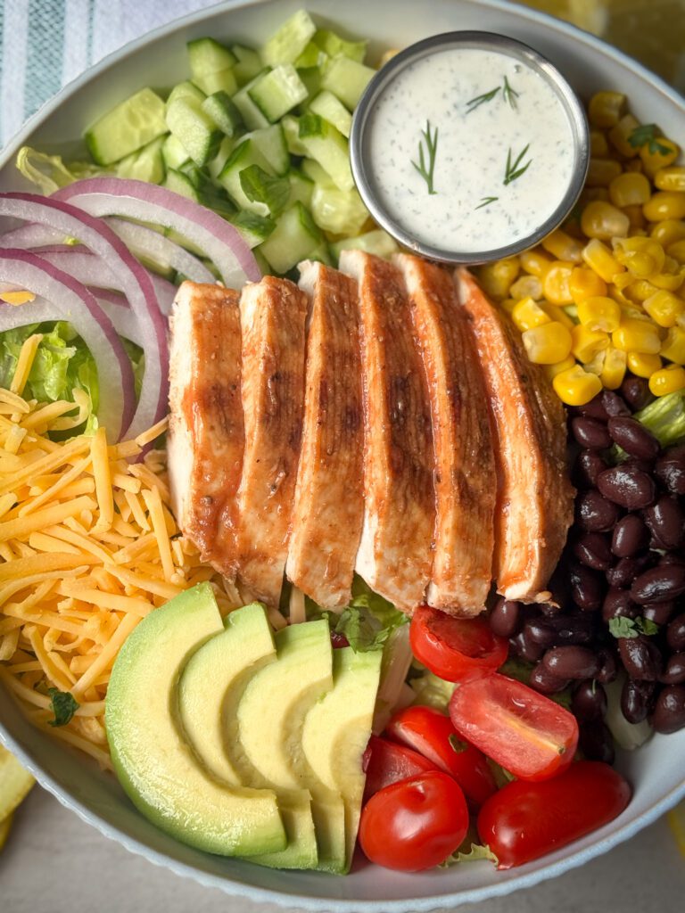 high protein BBQ chicken ranch salad