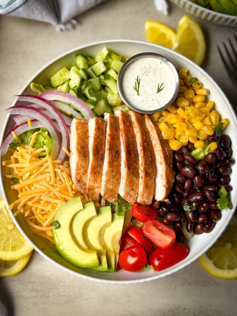 high protein BBQ chicken ranch salad