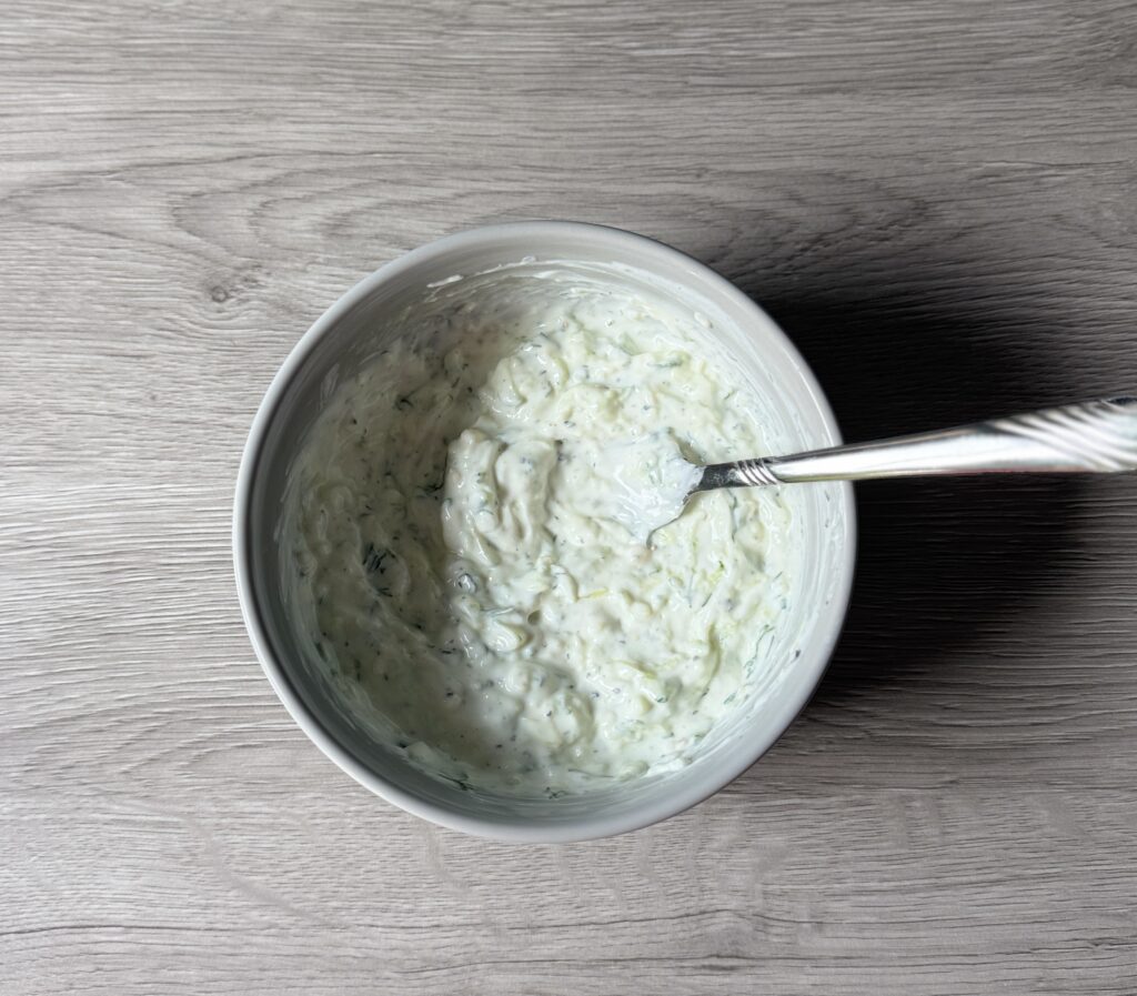mixing tzatziki sauce