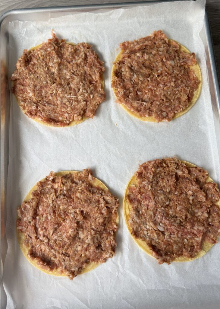 prepping smash breakfast tacos