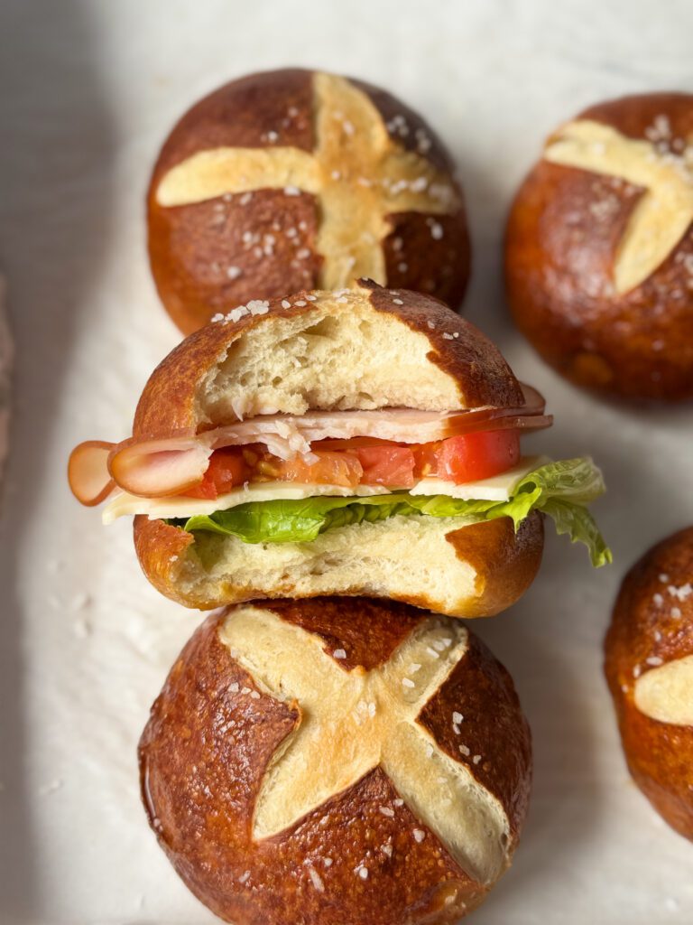 sourdough discard pretzel buns
