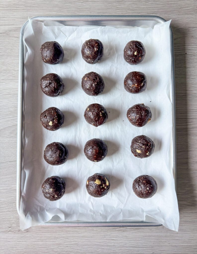 making brownie date balls