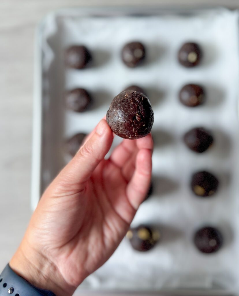 making brownie date balls