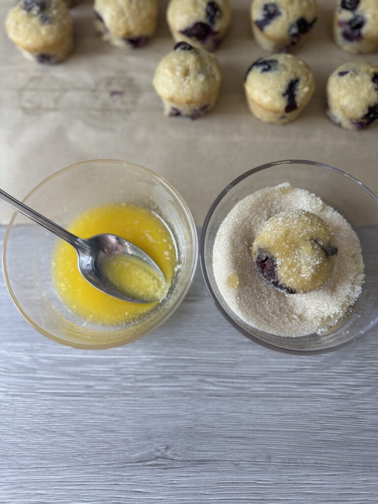 coating blueberry lemon donut muffins